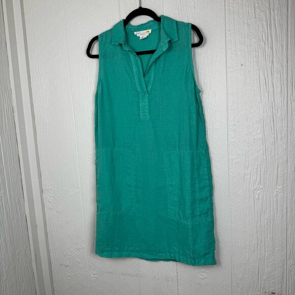 C&C California 100% Linen Dress Teal Green Preppy Size 4 Beachy Coastal - Picture 2 of 6